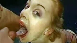 Very hot blonde gets cum in her mouth