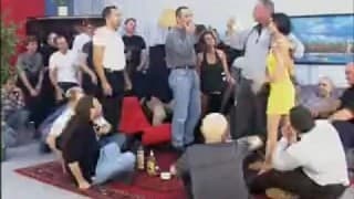 Old woman tests her first gang bang