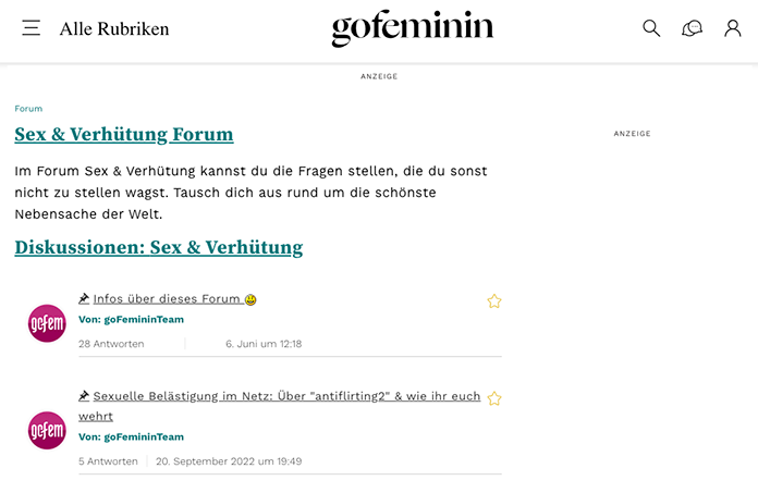 Gofeminin fórum erótico com uma alta proporção de mulheres