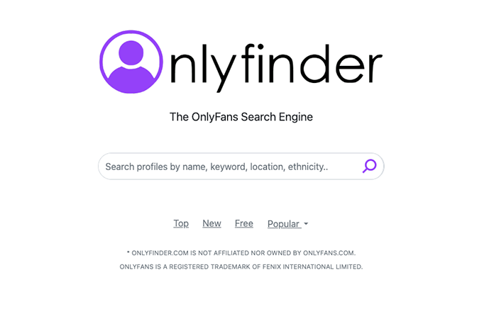 onlyfinder.com Moteur de recherche Onlyfans avec différents filtres